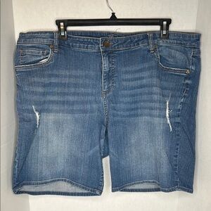 Plus size women’s Kut from Kloth Blue Jean Shorts with distressed detail.